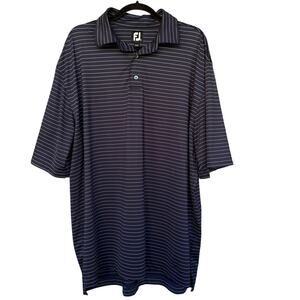 FootJoy Polo Shirt Mens XL Navy Blue White Striped Performance Golf Stretch FJ